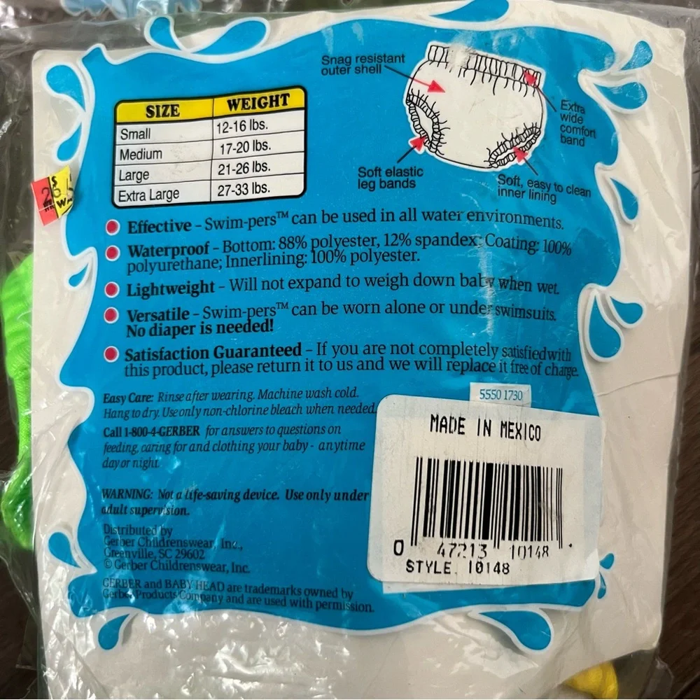 Vintage 90s/Y2K Gerber 2-Pack Swim-pers Swim Diapers Neon Green & Yellow 21-26lb